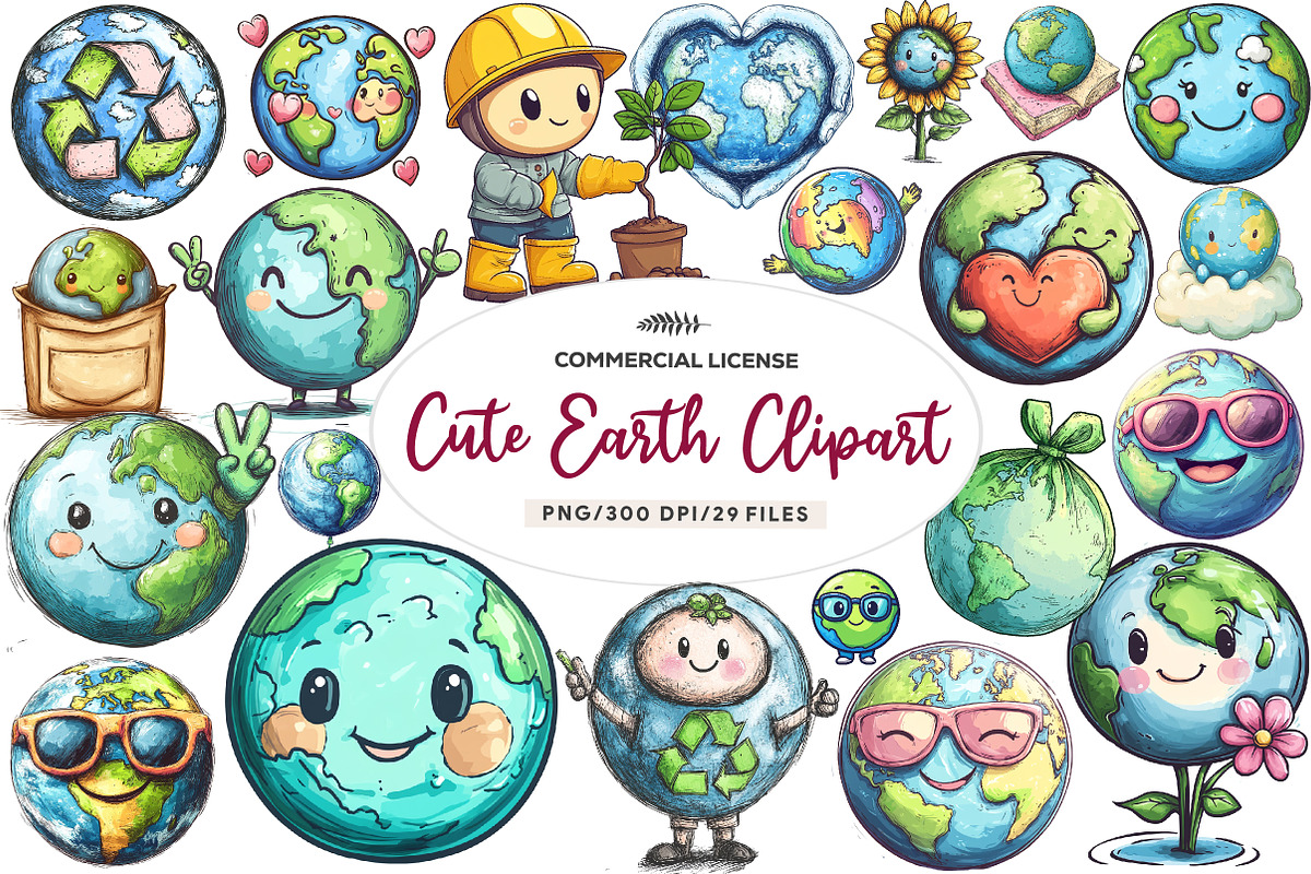 Cute Earth Clipart Sublimation, an Illustration by CreationArt (Photo 1 of 5)