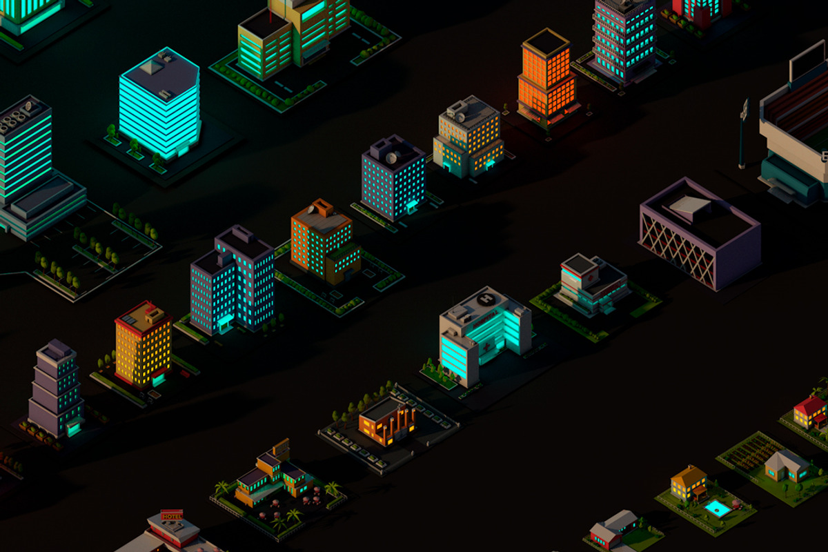 Cartoon Low Poly Night City Pack, an Architecture 3D Model by Anton Moek (Photo 4 of 12)