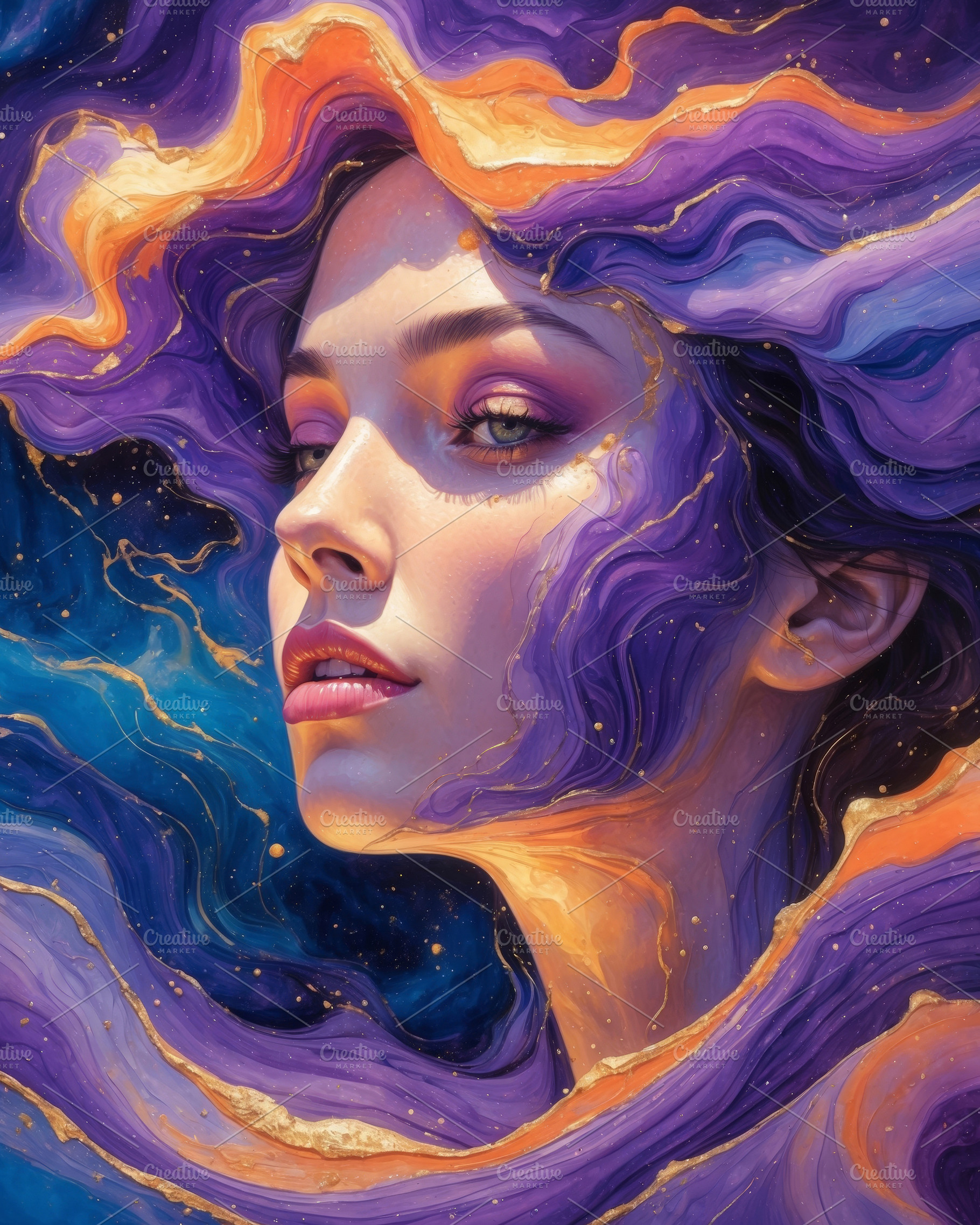 Celestial Muse Portrait Painting, an Abstract Photo by Hamza067