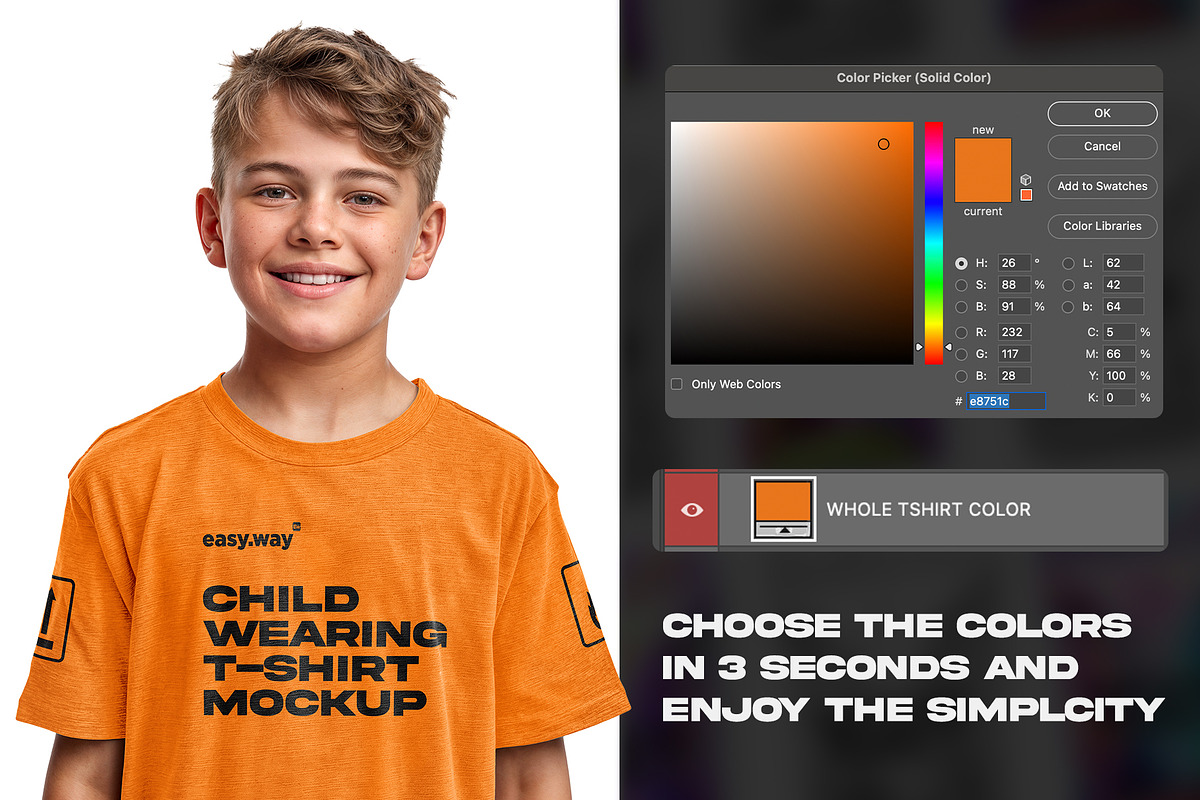 Child Wearing T-Shirt PSD Mockup, a Shirt Mockup by easy.way (Photo 6 of 6)