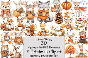 Fall Animals Clipart, a Seasonal Illustration by CitraGraphics