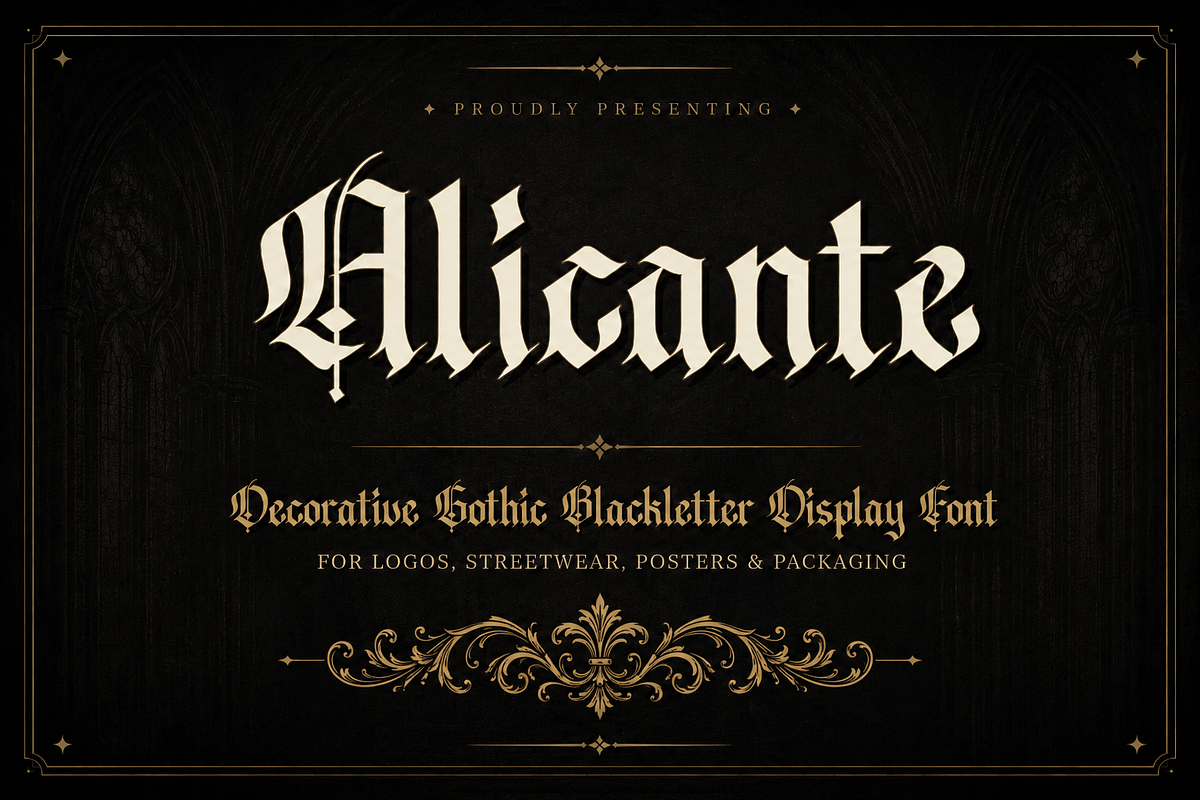 Alicante – Blackletter Font, a Blackletter Font by Mytype Studio (Photo 1 of 9)