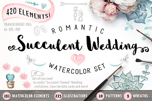 Succulent Wedding Watercolor Set