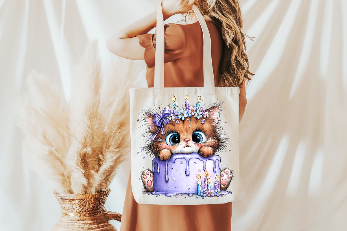 Whimsical Birthday cat Clipart, a Seasonal Illustration by Designworld (Photo 8 of 9)