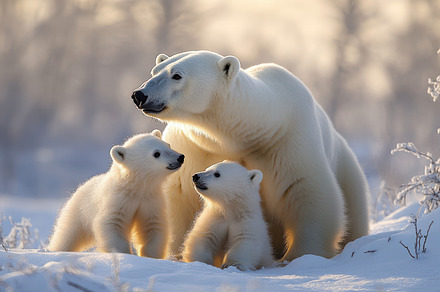 Polar bear family in a snowy landsca, an Animal Photo by Pixeness