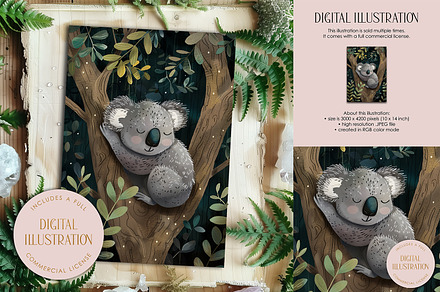 Sleeping Koala Bear Illustration