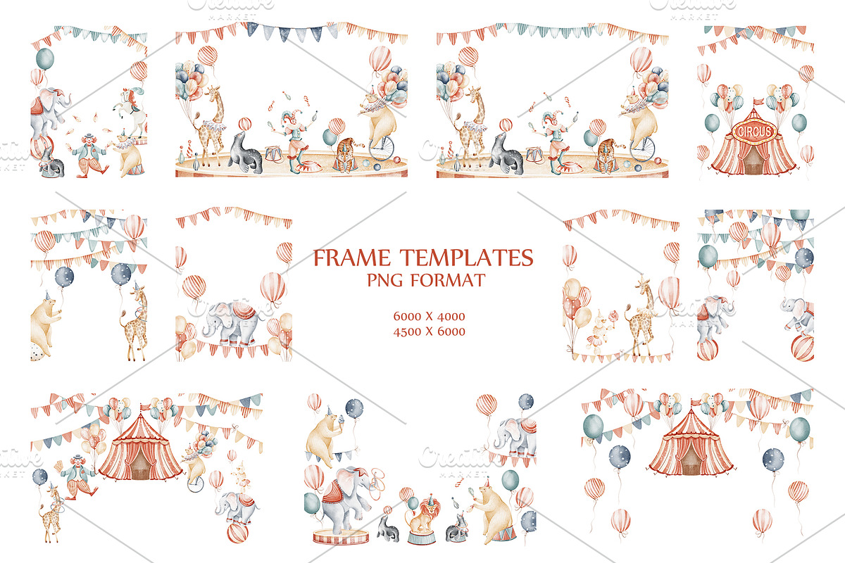 Cute Circus Watercolor Clipart Set, an Animal Illustration by LenArt (Photo 4 of 18)