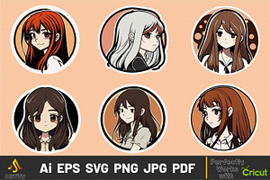 Anime Girl Sticker Kawaii Clipart