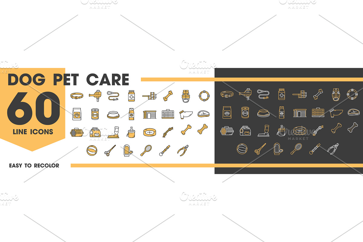 Dog pet care line icons, an Animal Illustration by Vector Tradition