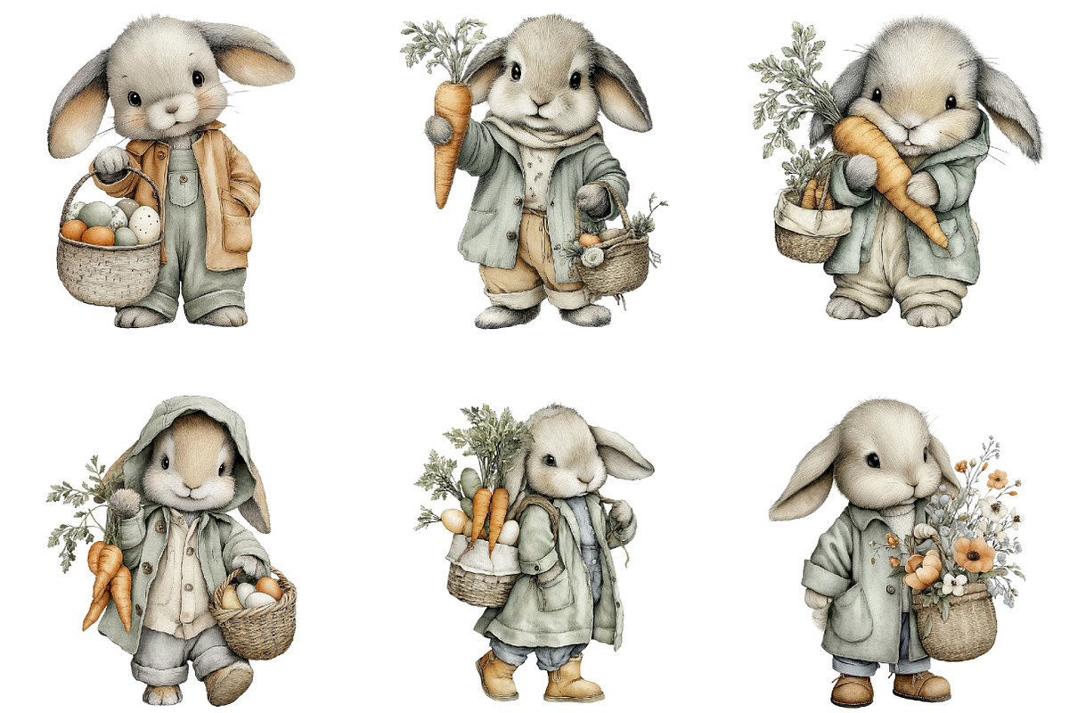 Easter Rabbit Basket Clipart, an Illustration by CraftArtStudio (Photo 2 of 6)