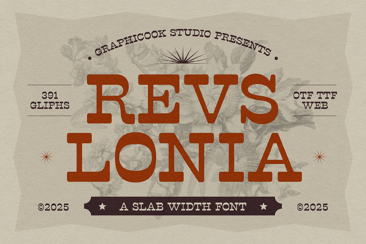 Revslonia, a Serif Font by graphicook (Photo 1 of 10)