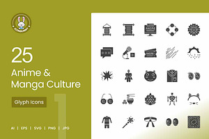 25 Anime & Manga Culture Glyph Icons, an Icon by IconBunny