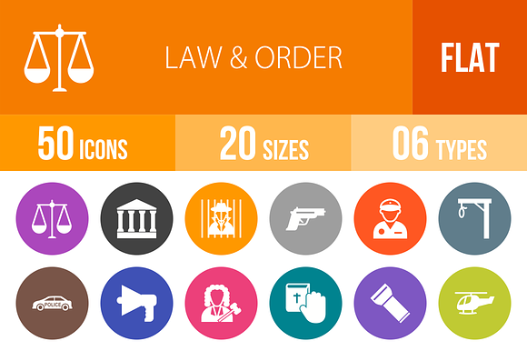 50 Law Order Flat Round Icons