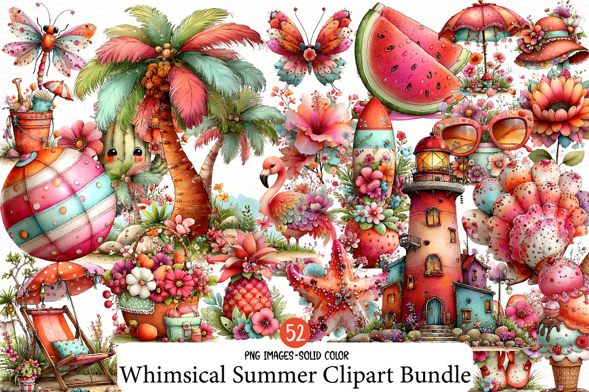 Whimsical Summer Clipart Bundle, an Illustration by Designworld (Photo 1 of 6)