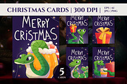 5 Christmas Cards with Snakes, a Card Template by EeKayStore (Thumbnail 1 of 4)