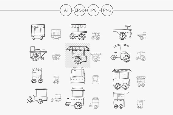 Food trolley sketch vector icons set preview 2