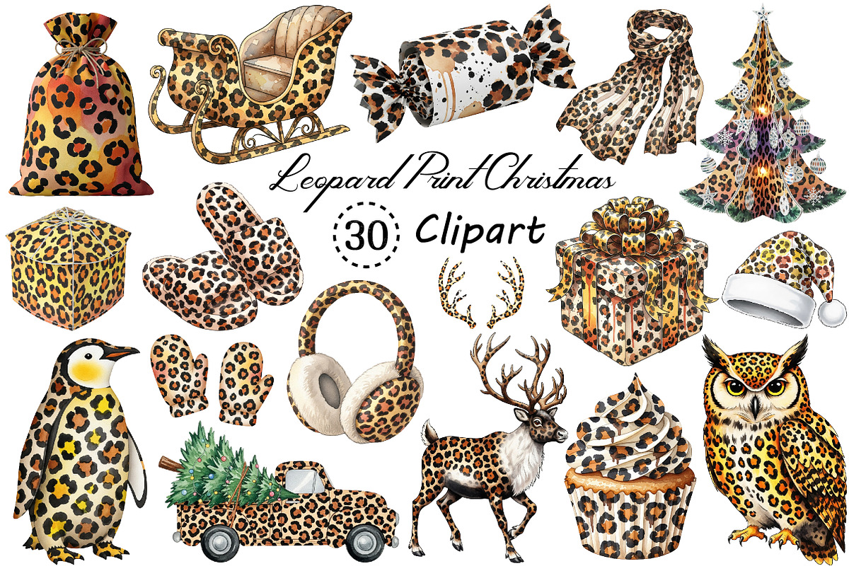 Leopard Print Christmas Clipart PNG, an Illustration by Creative Art (Photo 1 of 9)