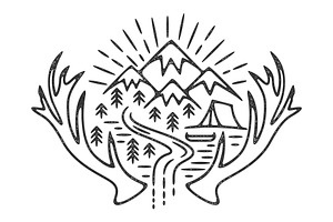 Mountains camping grunge logo