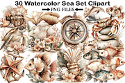 Watercolor Sea Set Clipart, an Illustration by Black Bird Studio (Thumbnail 1 of 5)