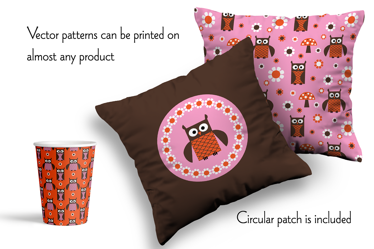 Mushroom & Owl Patterns: Pink Orange preview 2