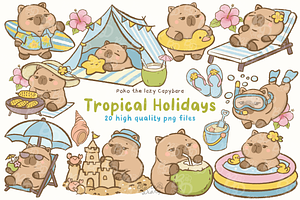 Tropical Holidays Capybara Clipart, an Animal Illustration by Blumensdiary