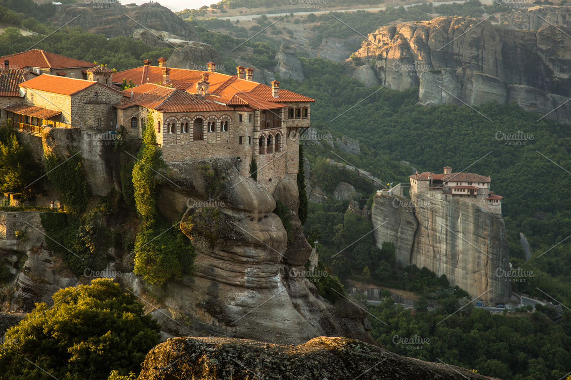 Meteora monasteries View on the Holy Monastery of Varlaam and Roussanou Monastery on background. Kastraki, Greece, an Architecture Photo by Konstantin K.
