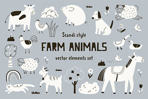 Cute farm animals, doodle scandi set, an Animal Illustration by Good Studio