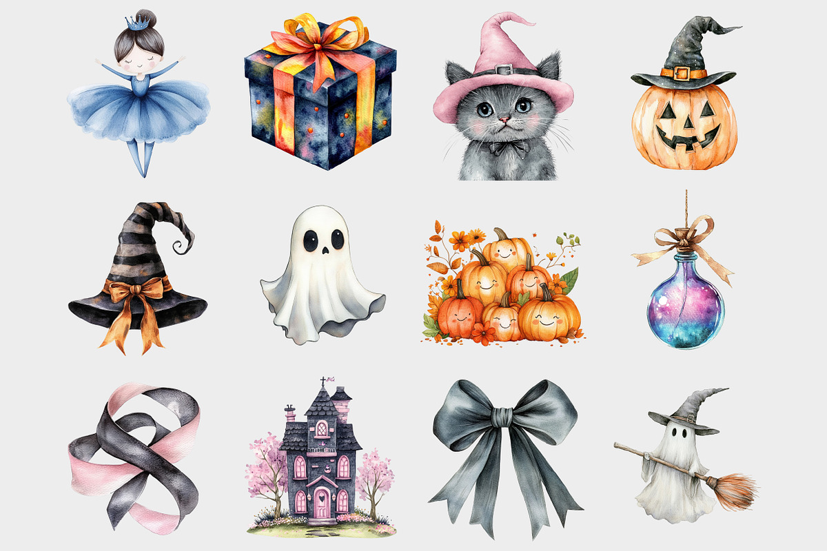 Watercolor Cute Ghost Halloween Clip, a Seasonal Illustration by Design Market (Photo 2 of 5)