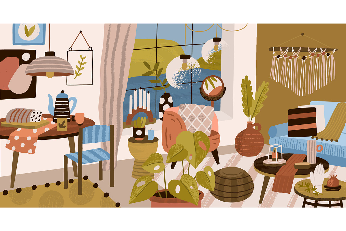 Living room modern interior design, a Decorative Illustration by Good ...