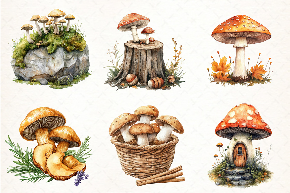 Autumn Mushrooms Clipart Bundle, an Illustration by Pixels.Craft (Photo 2 of 7)