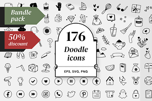 50% 176 Black & White Icons Bundle