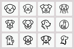 Minimalist Dog Head Icon Set, an Animal Illustration by Vectorium Studio