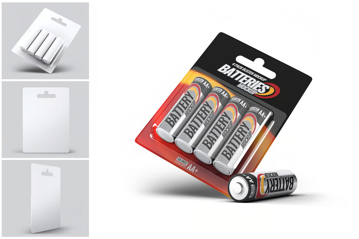 Battery Blister Pack Mock-Up, a Product Mockup by DesignRushMarket (Photo 5 of 9)