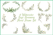 Sage Greenery Watercolor Frame Set, an Illustration by hafijul (Thumbnail 1 of 10)