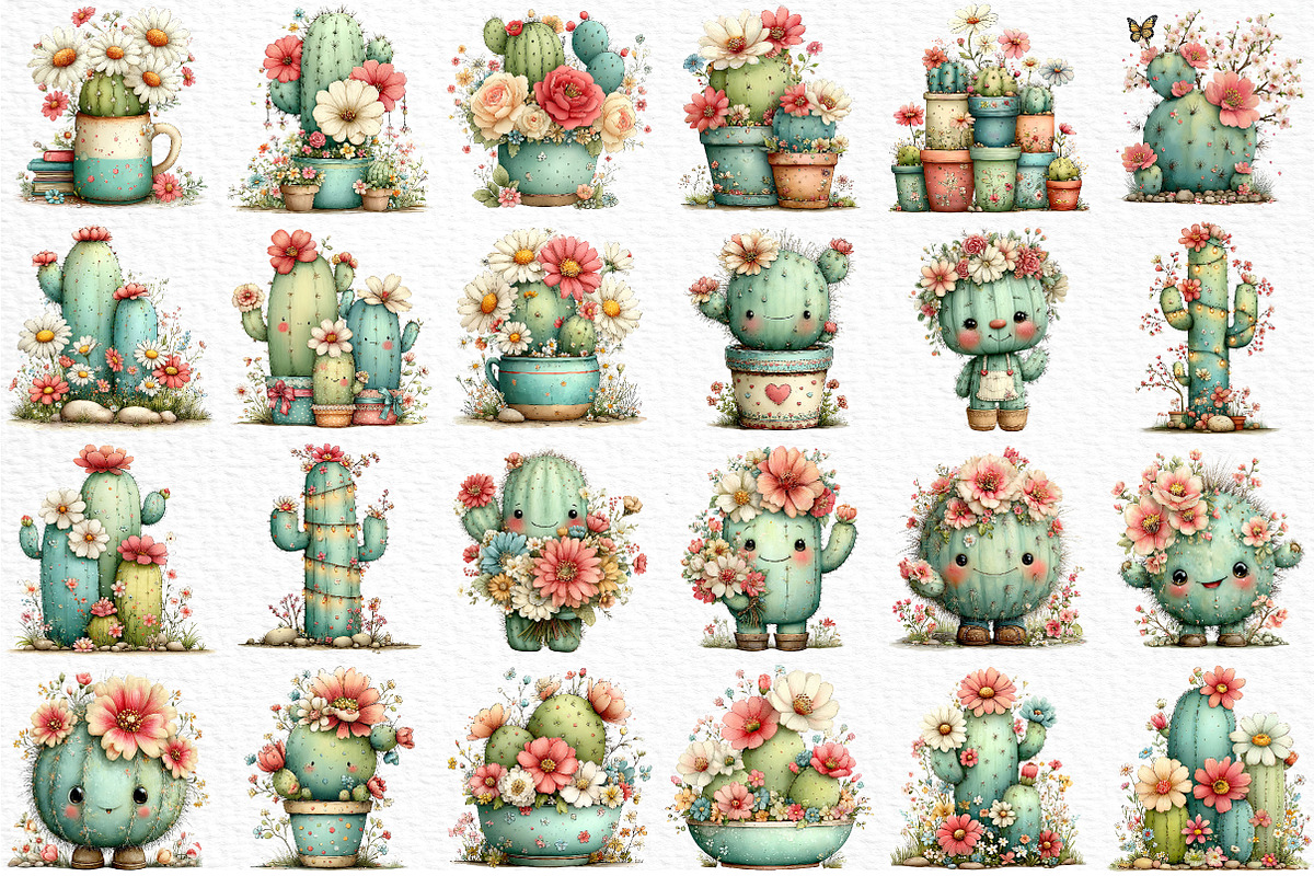 Whimsical Summer Cactus Clipart, an Illustration by Craft Nest (Photo 3 of 11)