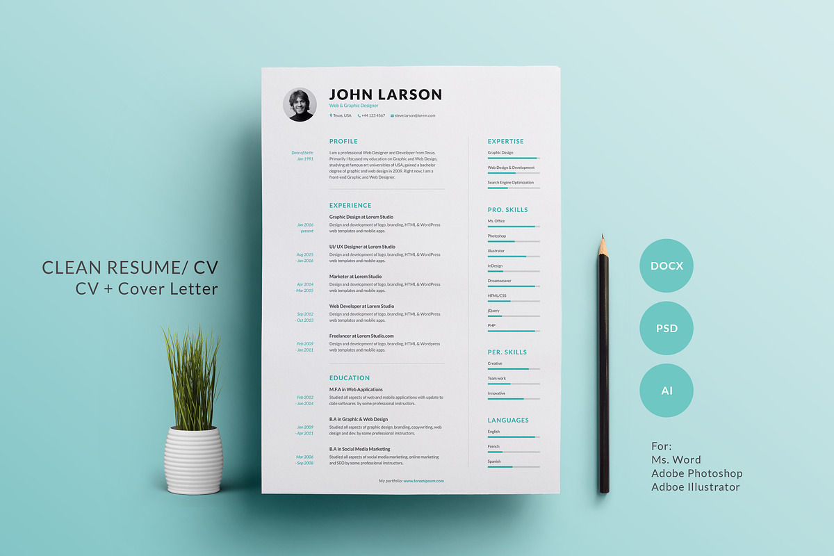 Clean Resume, a Resume Template by GraphicaShop (Photo 2 of 5)