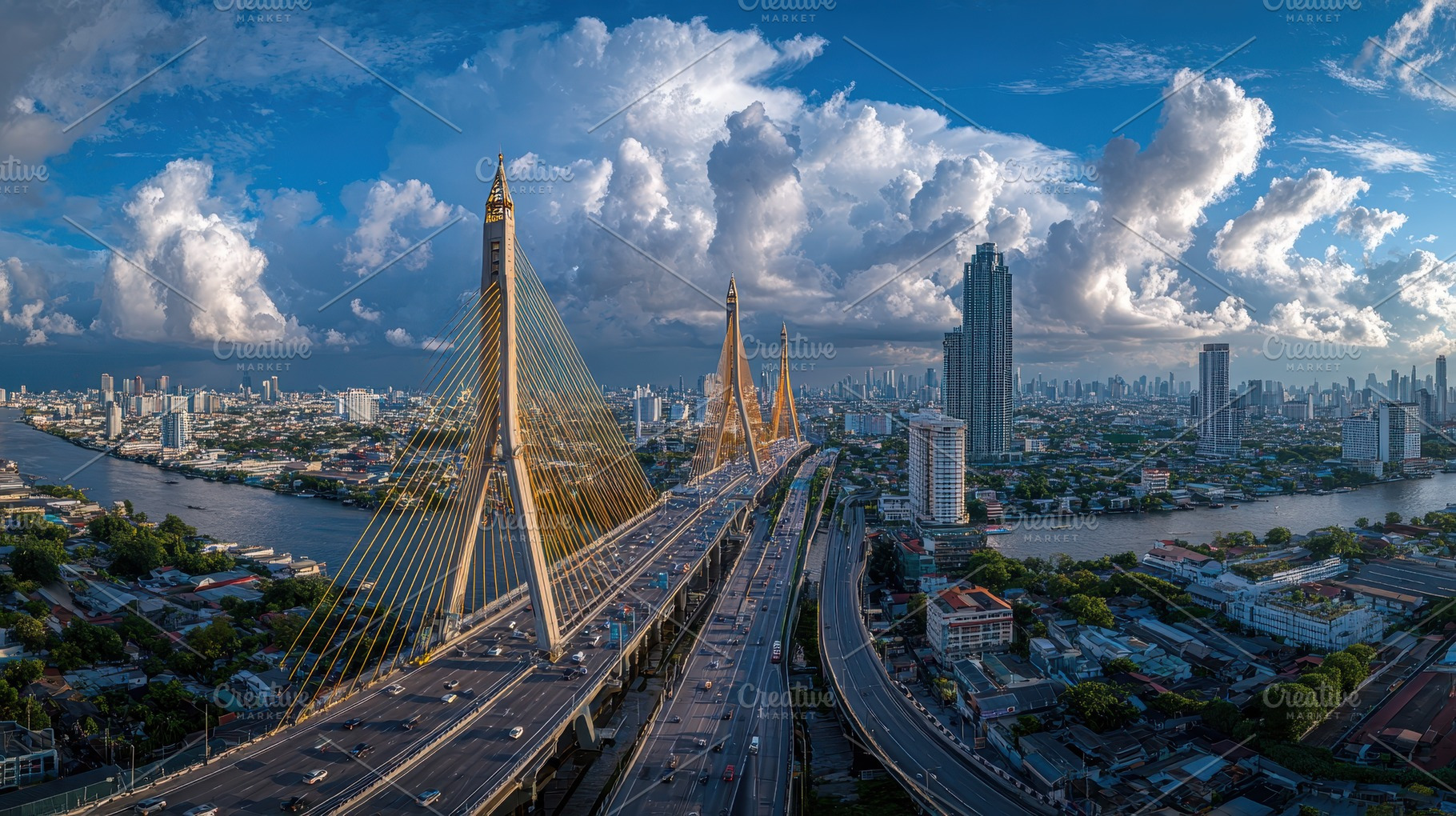 Bangkok's majestic cable-stayed brid, a Photo by Pixeness Studio