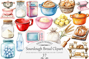 Watercolor Sourdough Bread Clipart, an Illustration by Design Market