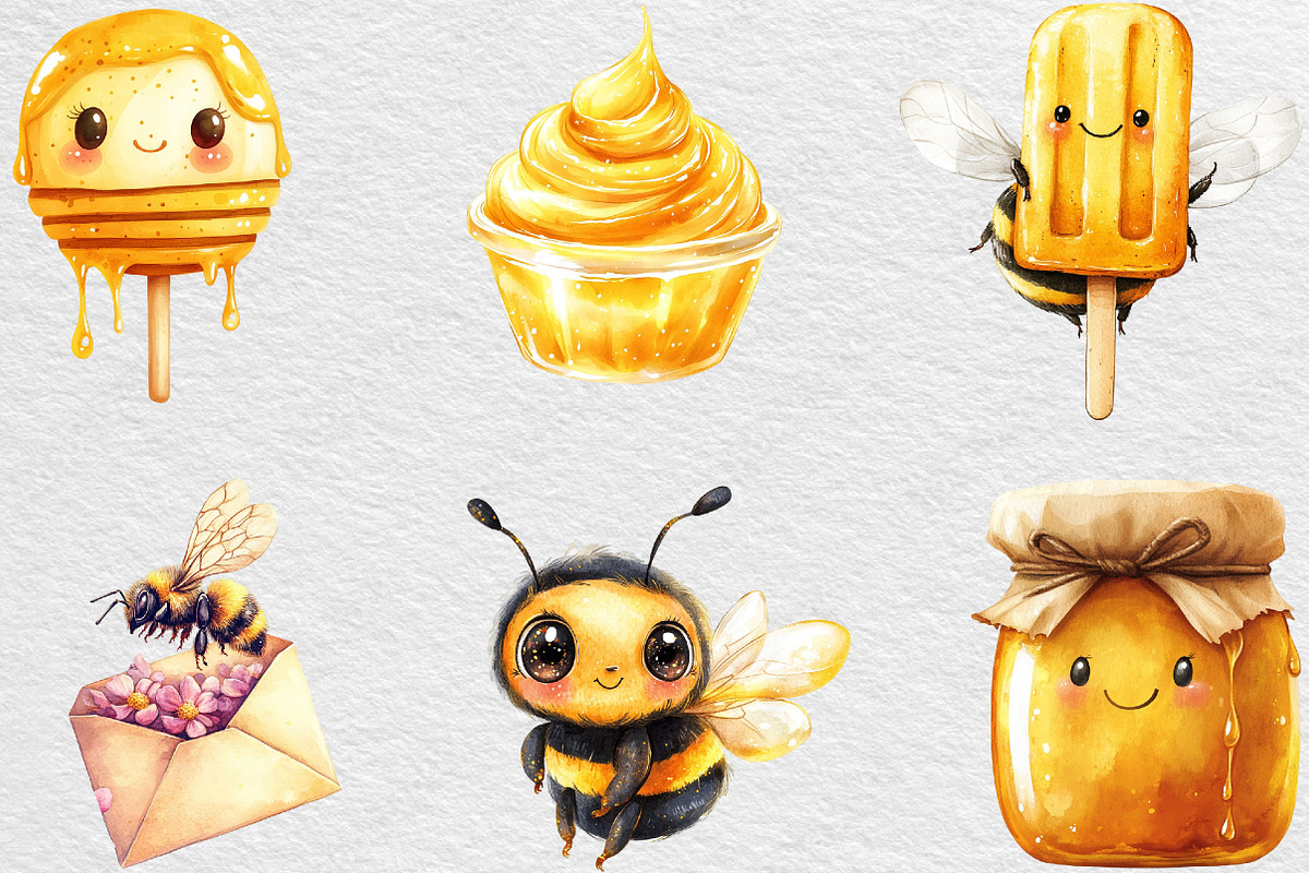 Kawaii Honey Bee Clipart Bundle, an Illustration by Black Bird Studio (Photo 4 of 6)