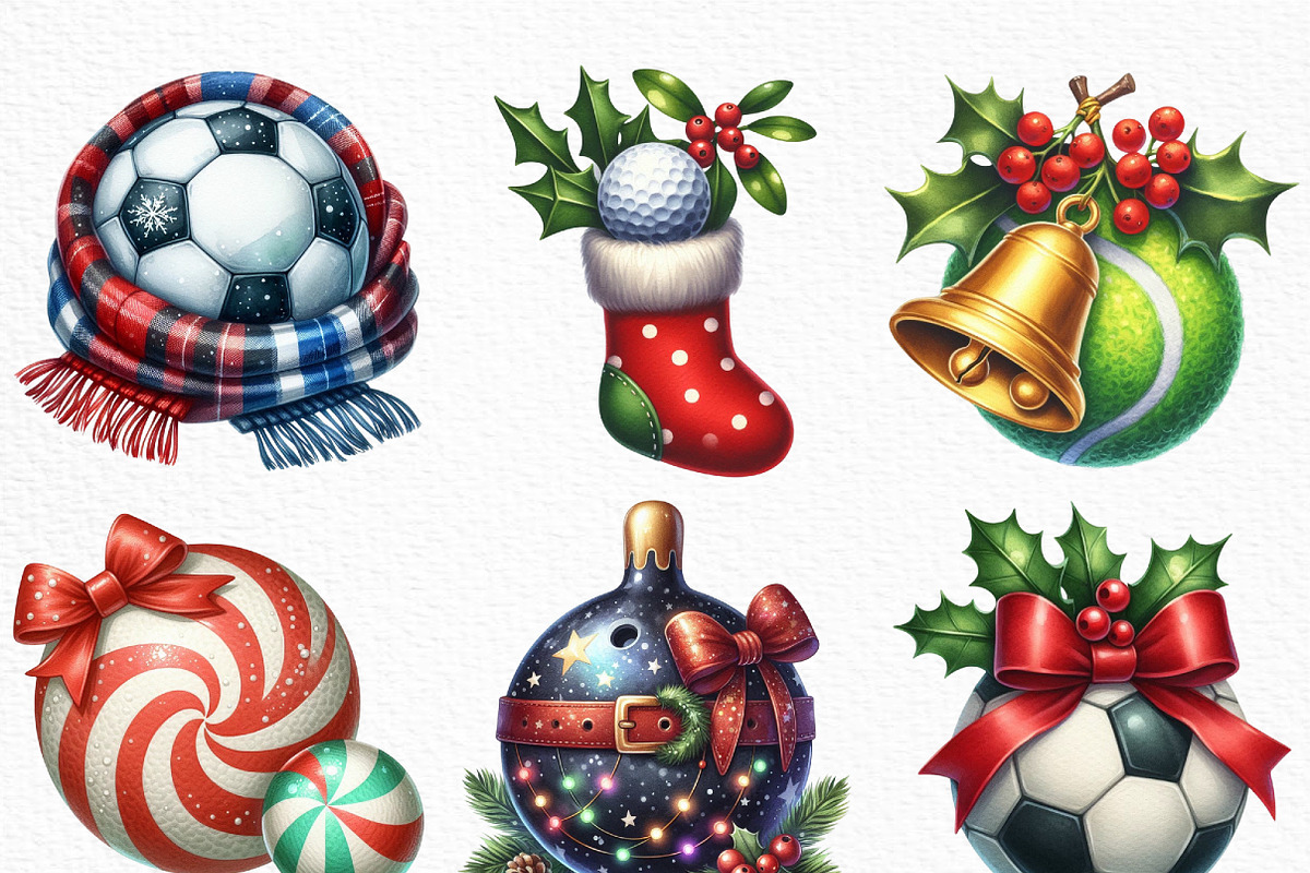 Christmas Sport Balls Sublimation, an Illustration by Craft Nest (Photo 5 of 6)