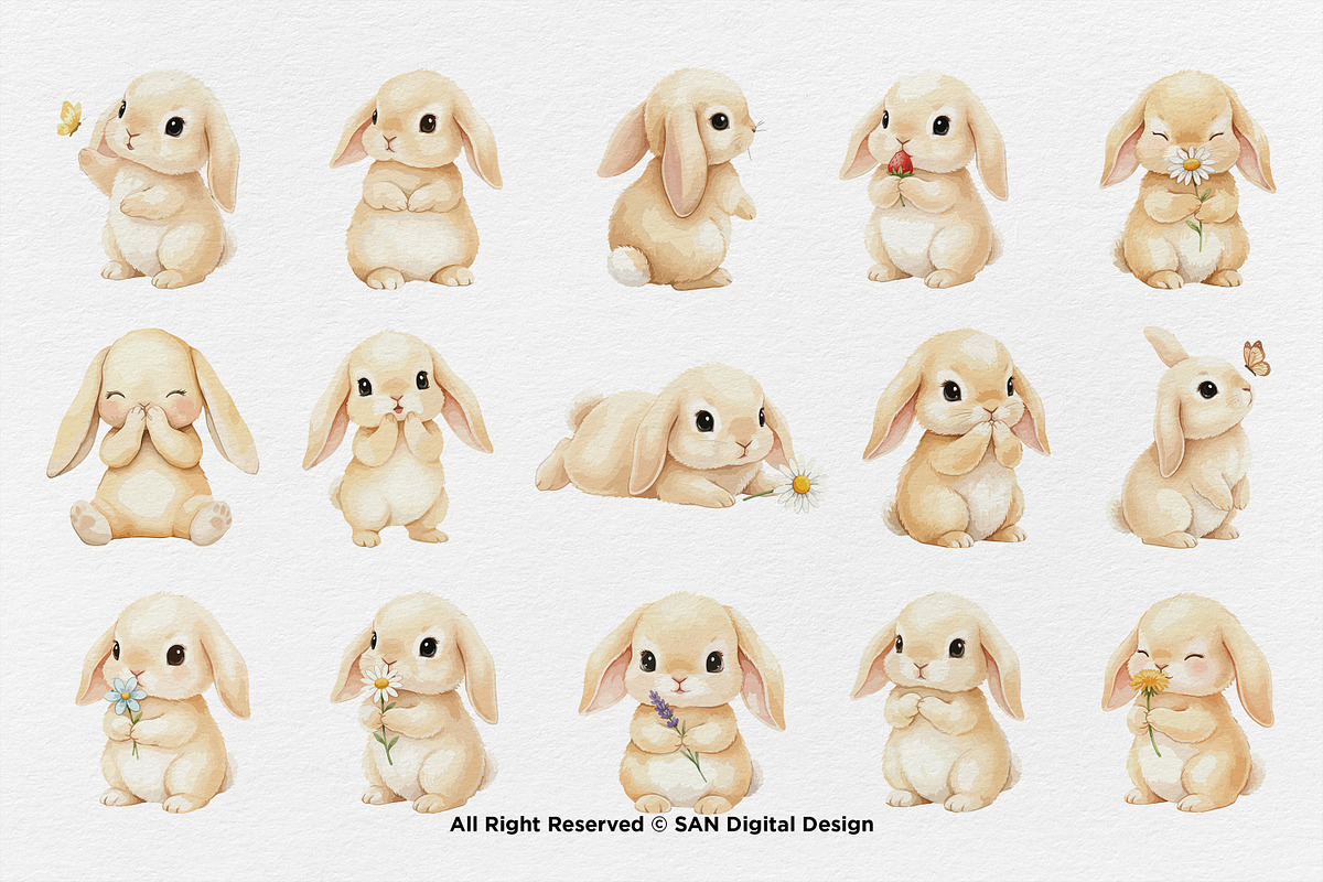 15 Bundle Watercolor Cute Rabbit Pet, an Animal Illustration by Morspective (Photo 8 of 8)