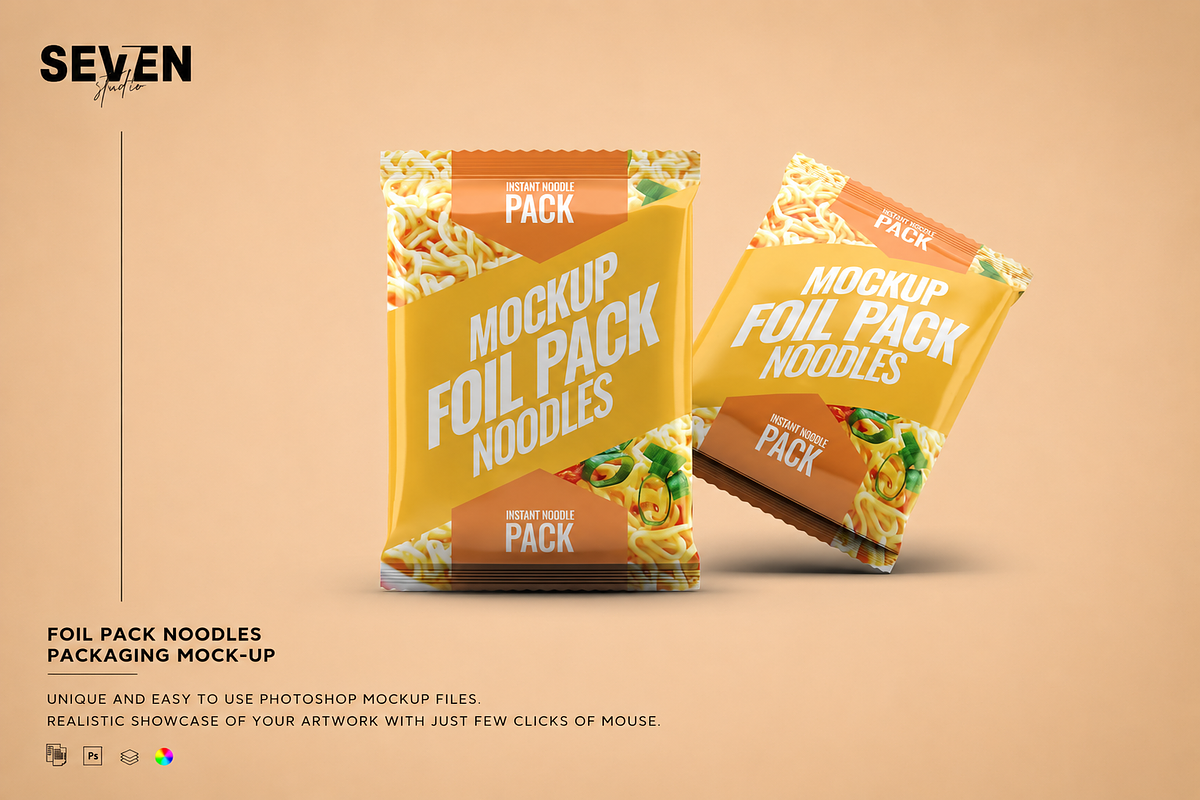 Instant Food Foil Bag Mock-Up, a Packaging Mockup by Se٧enStudio (Photo 1 of 7)