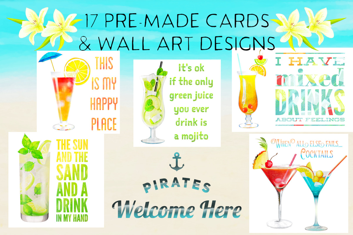 Tropical Cocktails & Flower Set, a Food Illustration by Little Bunny Sunshine (Photo 6 of 9)