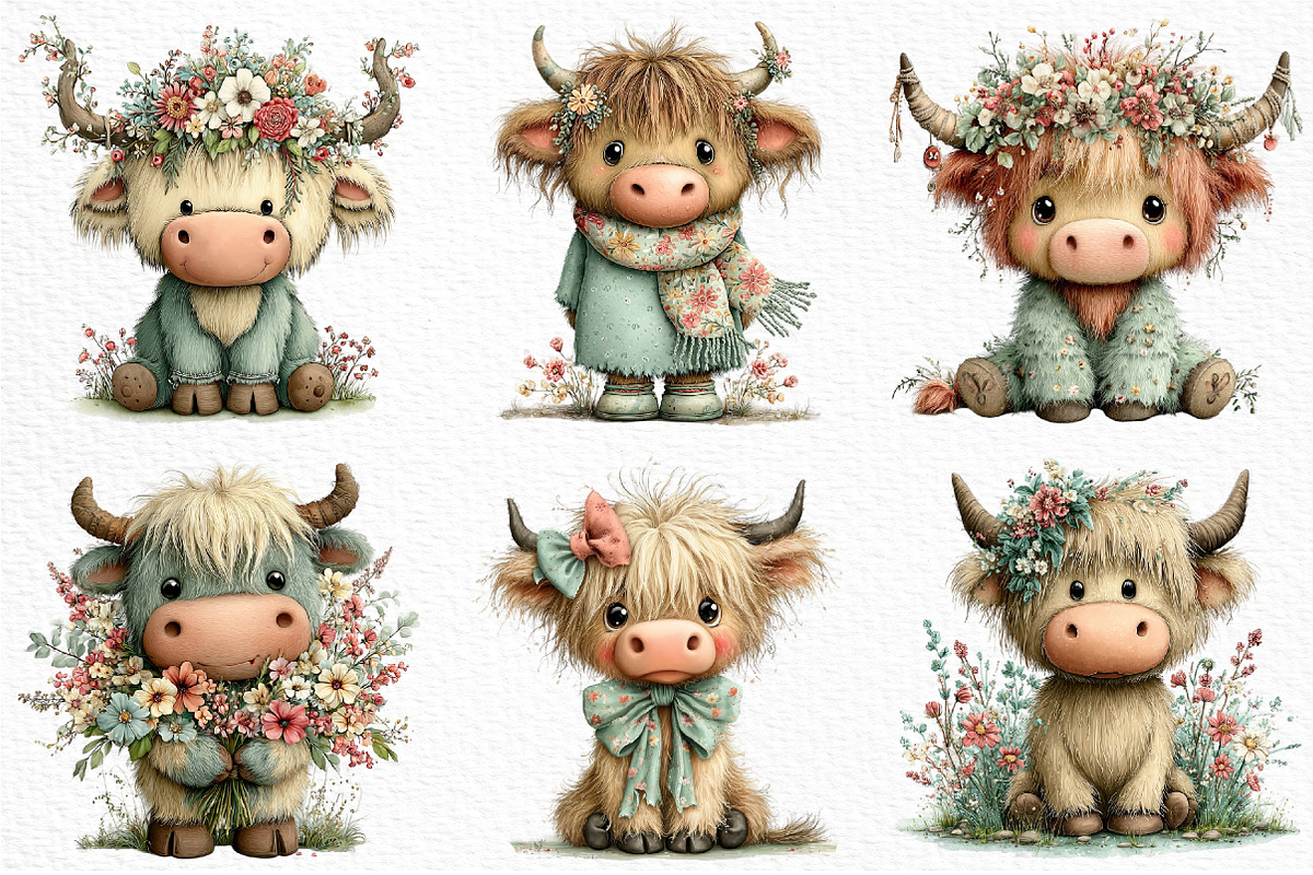 Whimsical Spring Highland Cow PNG, an Illustration by Craft Nest (Photo 3 of 11)