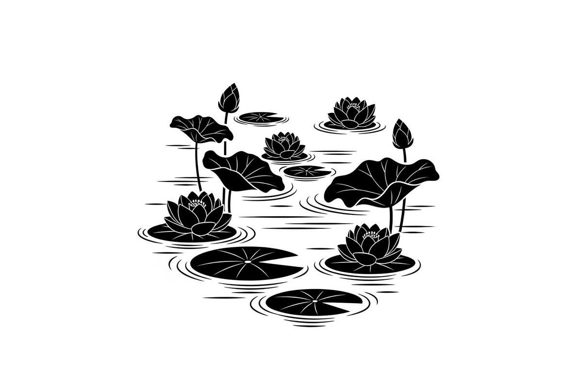 Lotus Pond Silhouette SVG Bundle, an Illustration by yasushie (Photo 9 of 31)