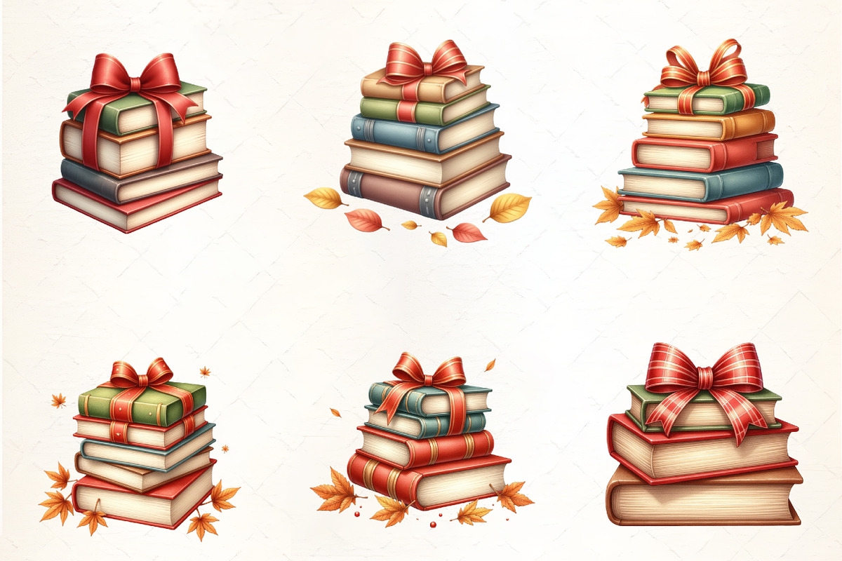 Autumn Bow Book Stack Clipart, an Illustration by CrexoraLab (Photo 5 of 5)