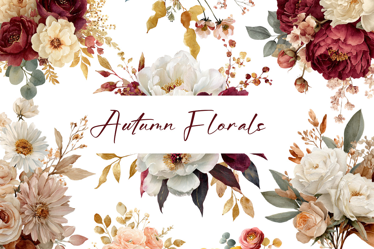 Autumn Florals Watercolor Bouquets, an Illustration by CreationArt (Photo 1 of 3)