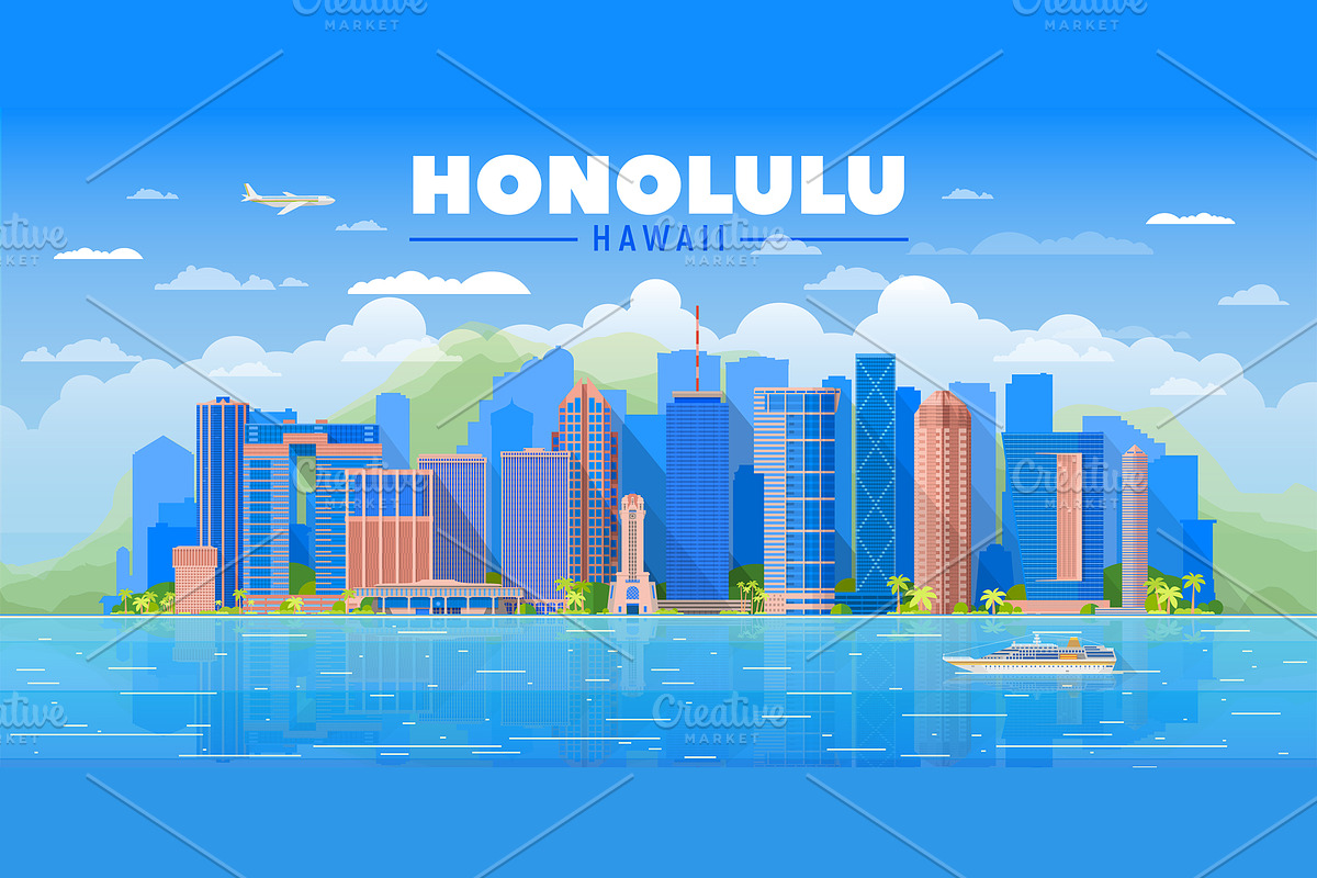 Honolulu Hawaii skyline illustration, an Illustration by Sky and glass (Photo 2 of 6)