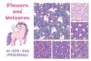 Flowers and Unicorns Patterns, a Pattern Graphic by Nataliia Toporovska (Thumbnail 3 of 12)