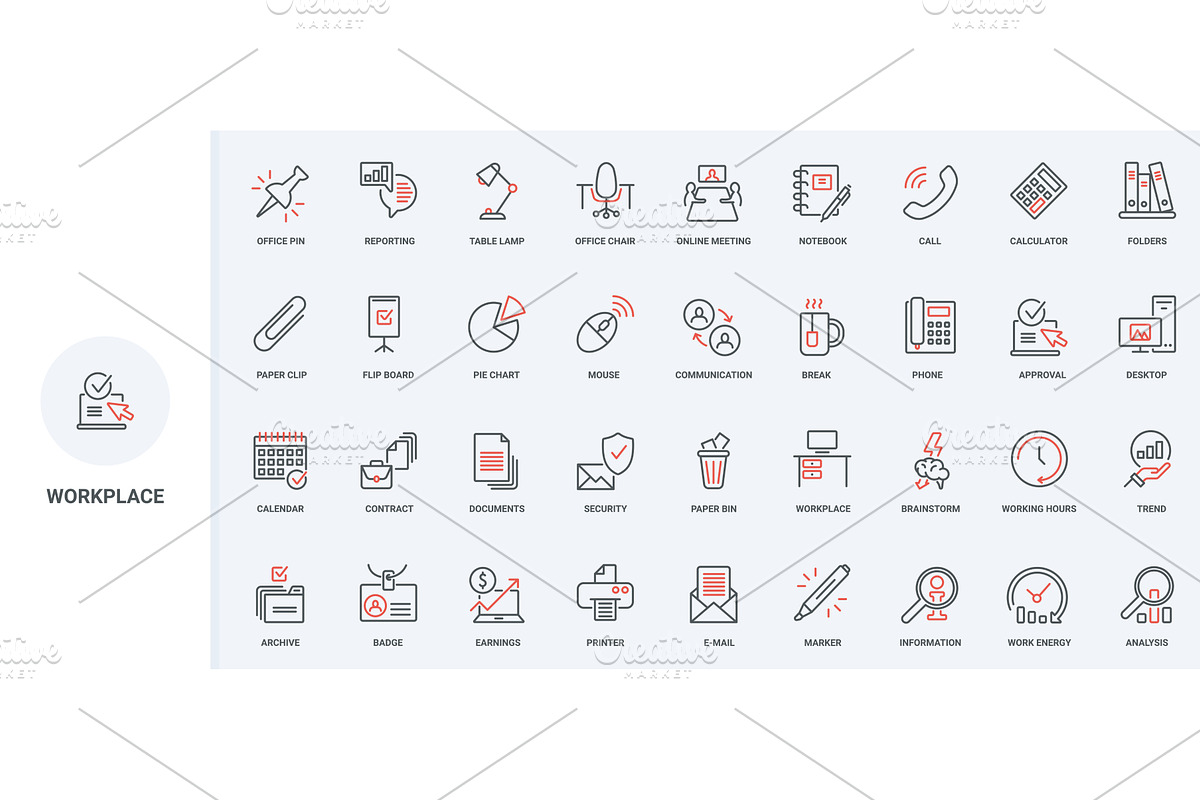 Office workers workplace icons, a Technology Illustration by Lemberg Vector